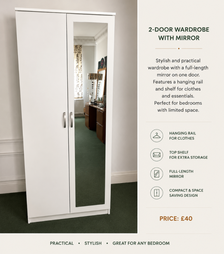 2-DOOR WARDROBE WITH MIRROR