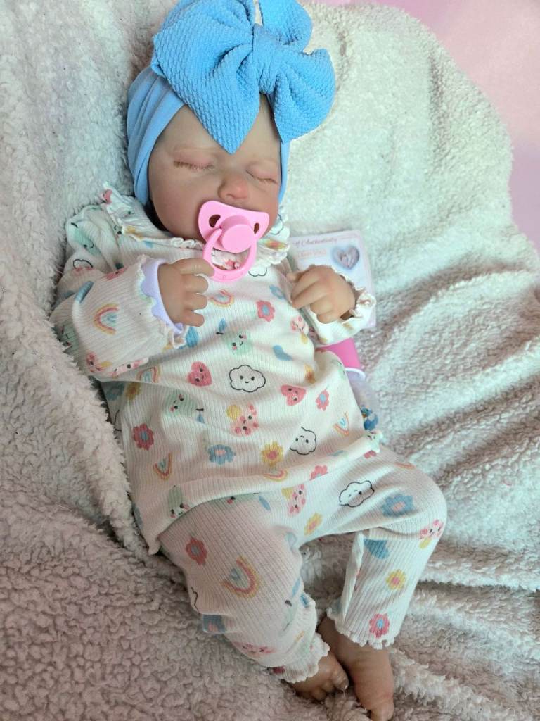 Sleeping blue baby girl newborn doll lifelike realistic newborn toy with accessories 