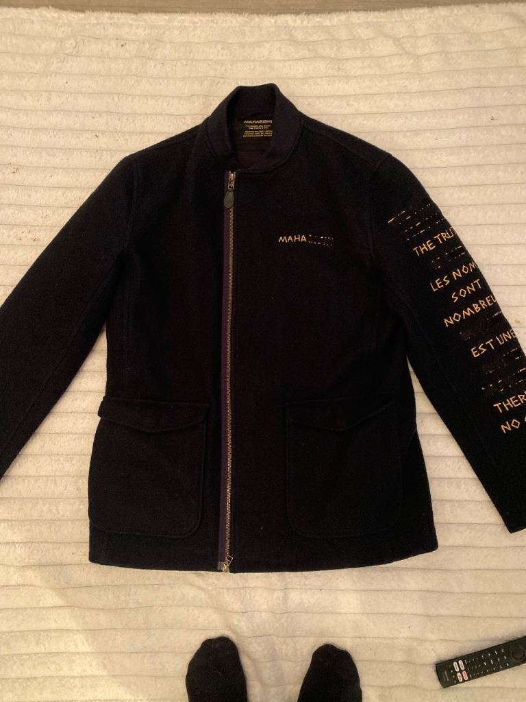 Maharishi Limited Edition Wool Check Hanbok Navy Pea Coat 