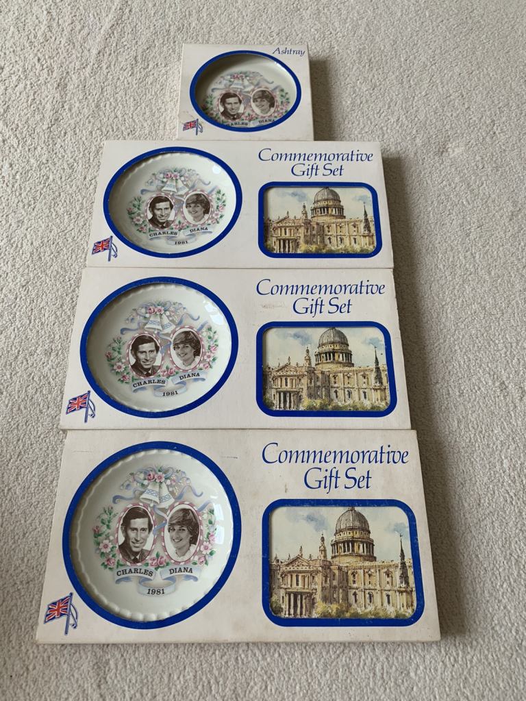 New Boxed Charles & Diana Commemorative Ashtray and Coaster Sets