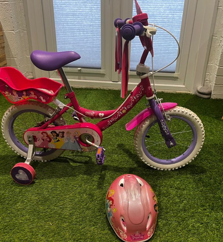 Disney Princess Kids Bike - 14” Wheels with Disney Princess Safety Helmet