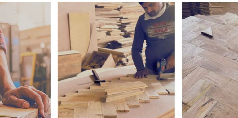 Rectangle solid mango wood dinning table- herringbone 