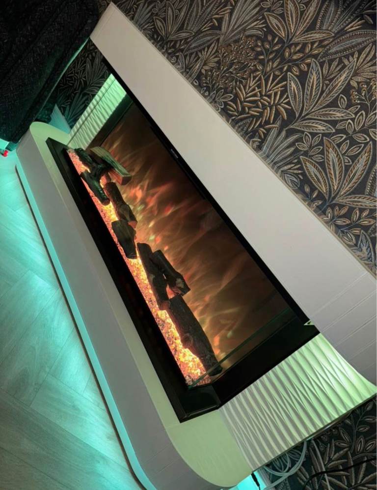 Modern White Electric Fireplace with LED Lighting
