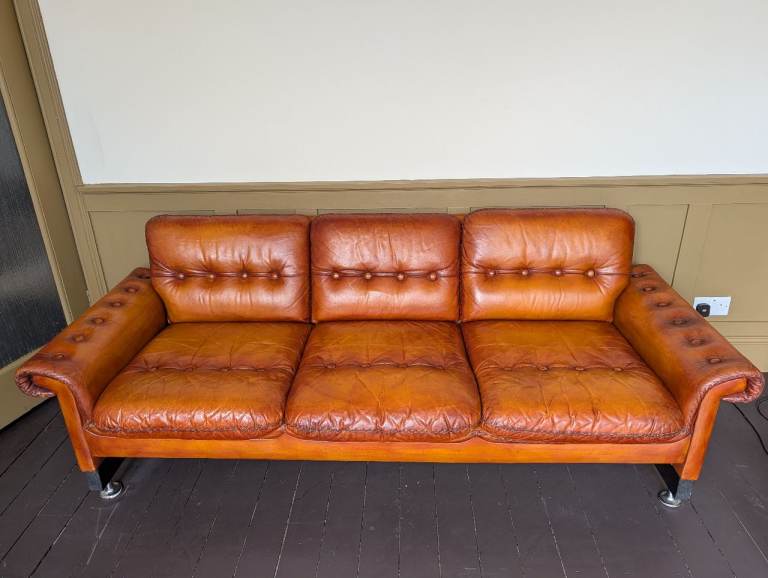1960s/70s Danish Cognac Leather Sofa – £875