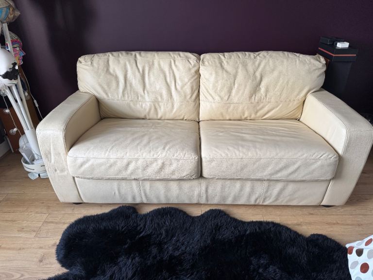 image for Sofa bed, cream leather good condition
