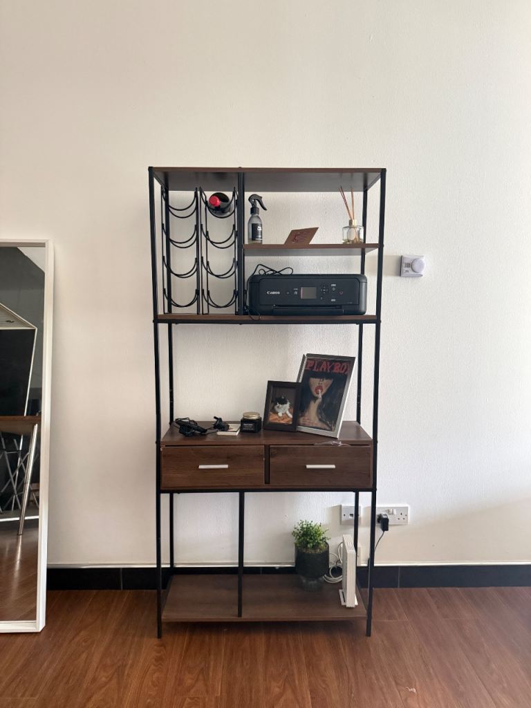 Industrial Style Bookshelf with Drawers – Brown and Black