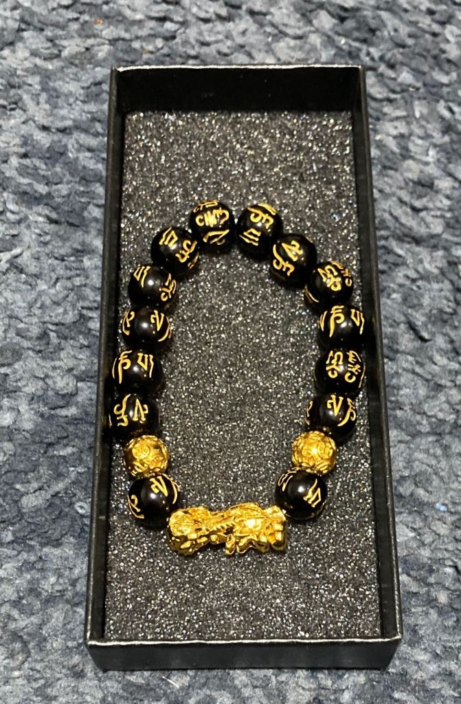 New Black and Gold Beaded Bracelet with Charm