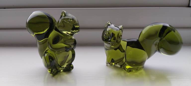 image for Pair of Vintage Fostoria Glass Squirrels - olive green