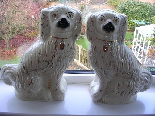 Pair of Large Vintage Staffordshire Wally Spaniel Dogs