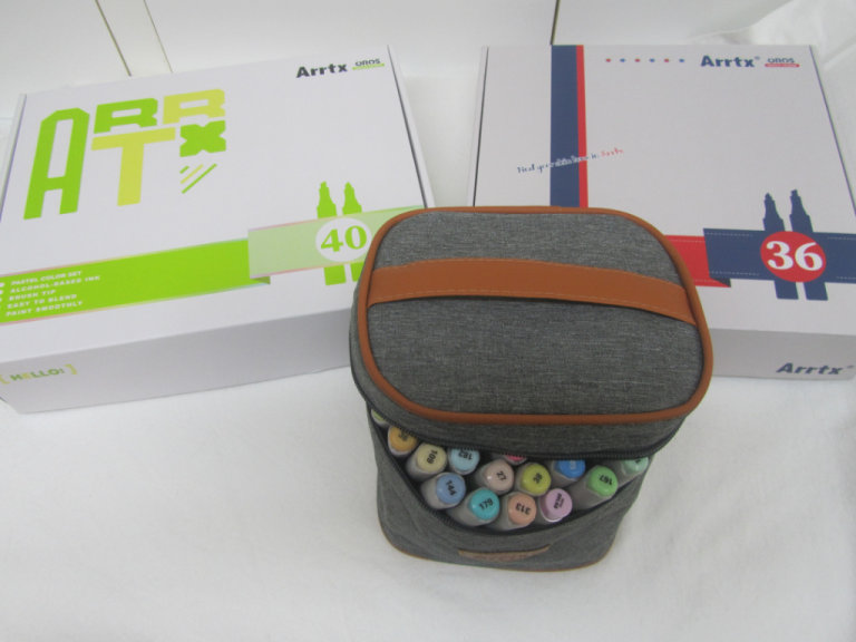 Arrtx OROS alcohol markers, 76, plus Arrtx canvas pen bag. 