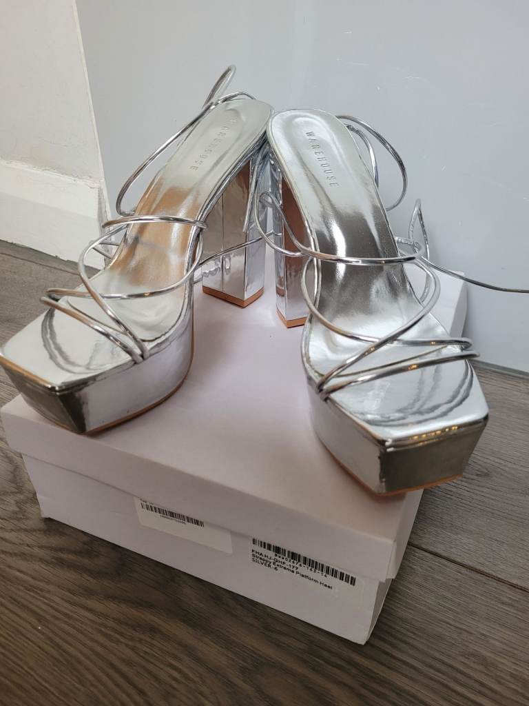 Warehouse silver size 6 strappy platforms