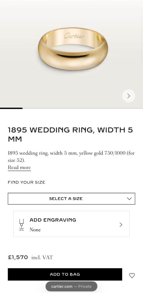 image for Cartier Yellow Gold Wedding Ring 1895