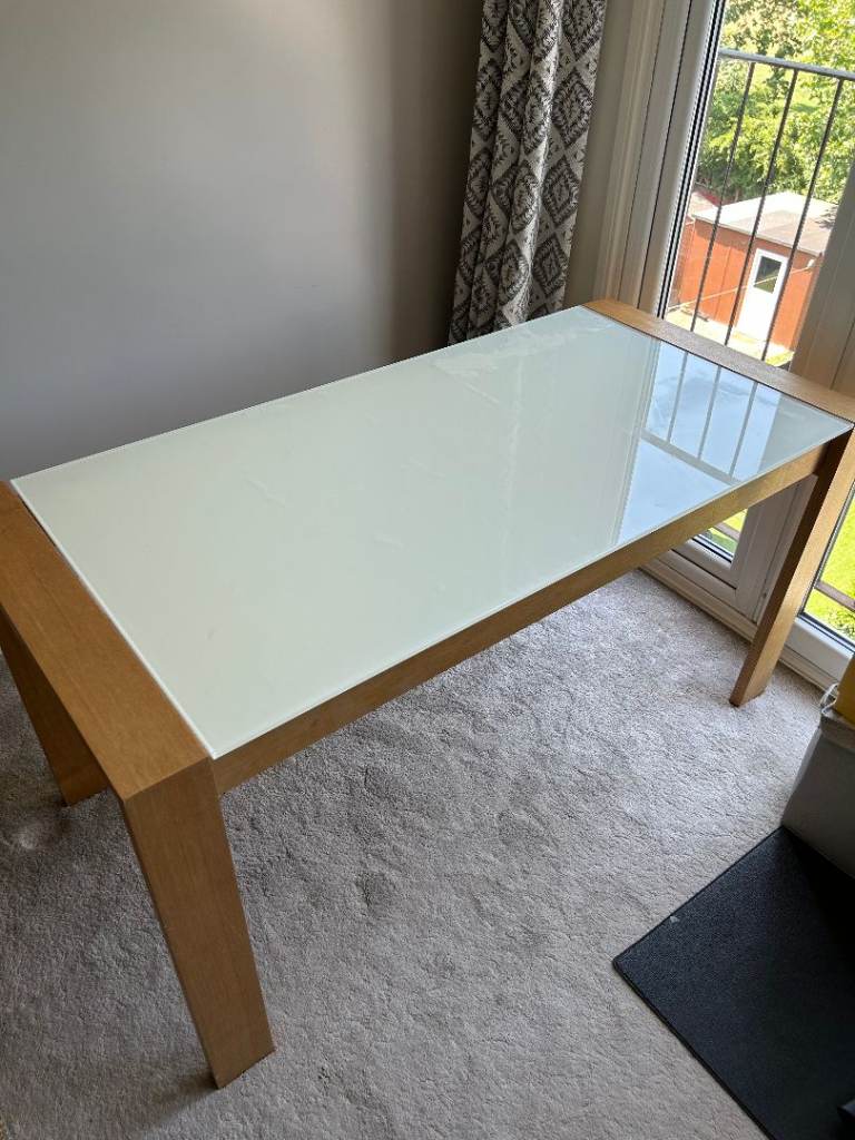John Lewis Oak & White Glass Desk - Modern Home Office