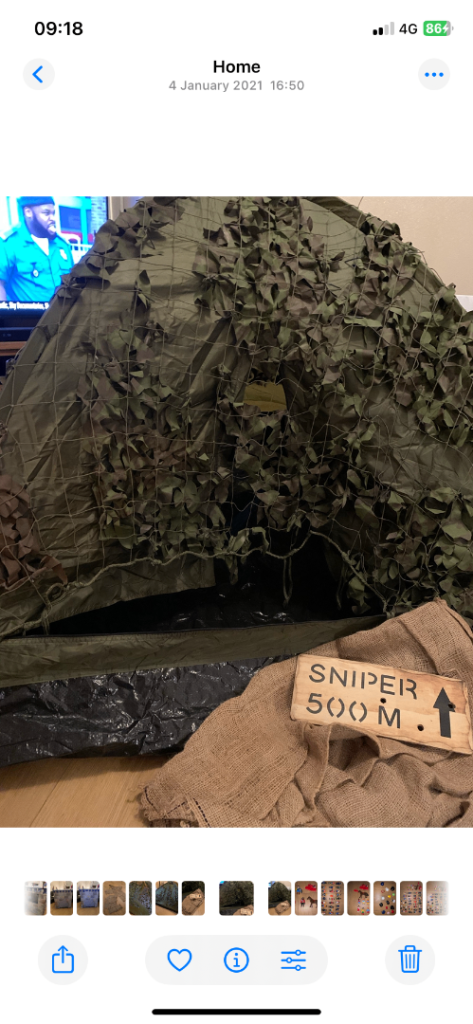 Kids army play tent, sniper den