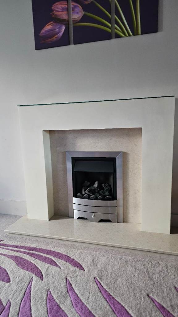 Gas fire, surround, marble back and hearth 