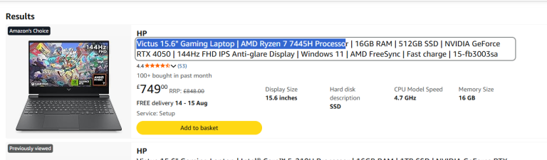 HP Victus 15.6" Gaming Laptop AMD Ryzen 7 RTX 4050 512GB SSD
