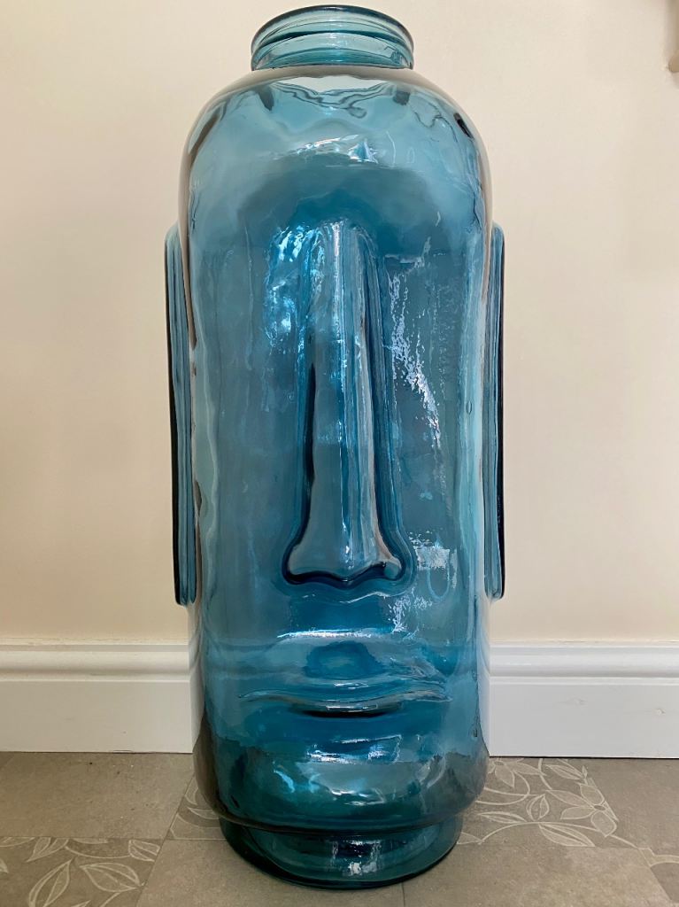 Large Blue Glass Moai Head Floor Vase 68cm