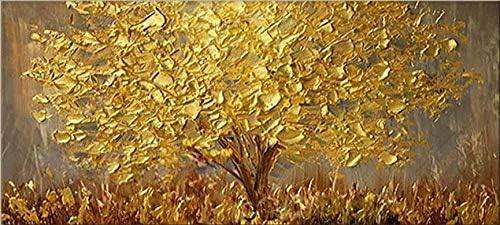 "Orico Art 'Golden Tree' – New, hand-painted, textured canvas painting (24x48 inches)"