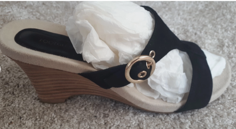 Women's Black Suede Wedge Sandals by FootGlove BNWT 