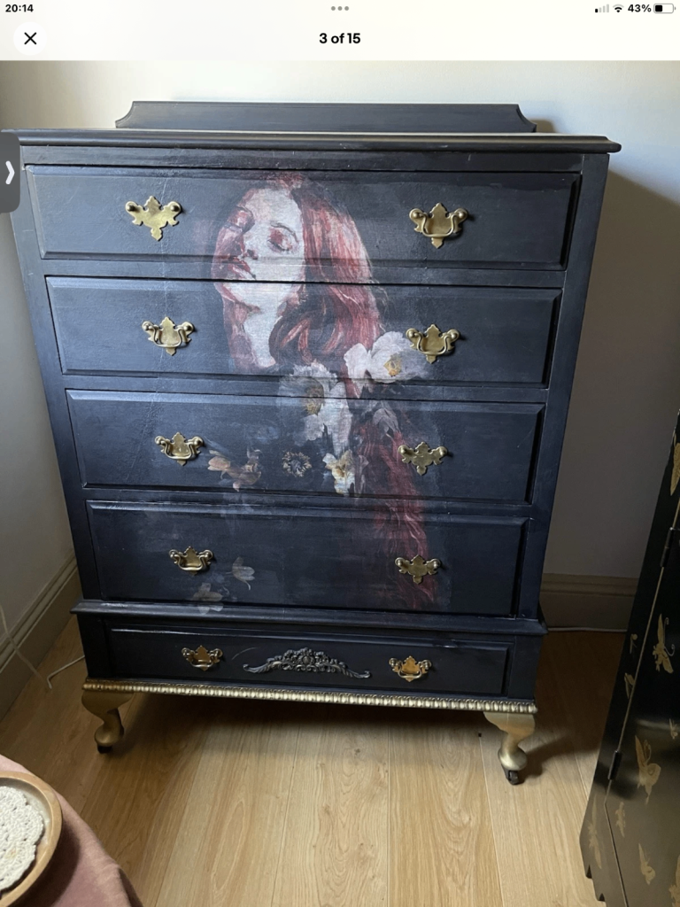Chest Of Drawers Theme: “Serene Thoughts”  Upcycled Hand Painted