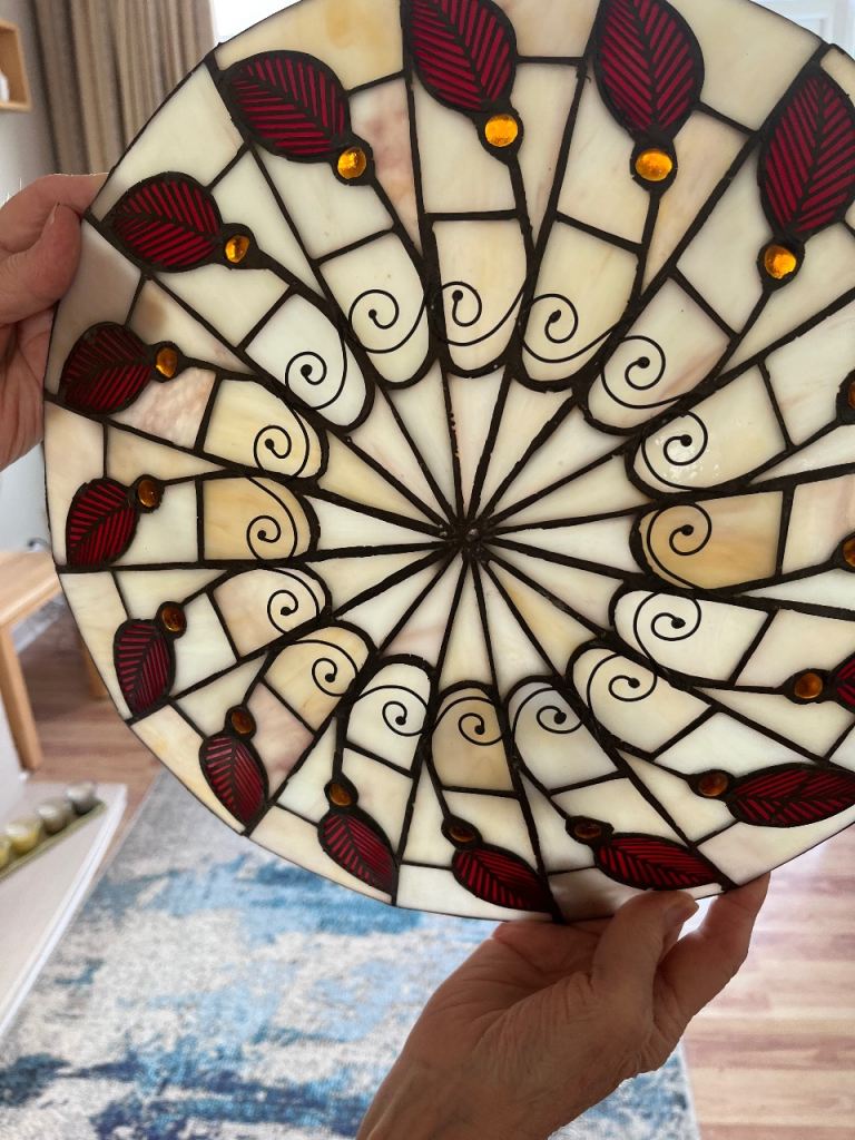 Stained Glass Tiffany style Ceiling Light Shade - Red and Cream Leaf Pattern