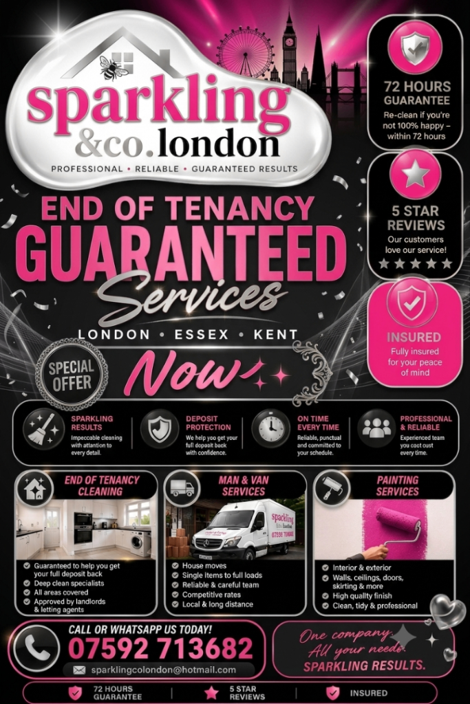 🏡Professional SHORTNOTICE end of tenancy cleaning London Essex Kent 