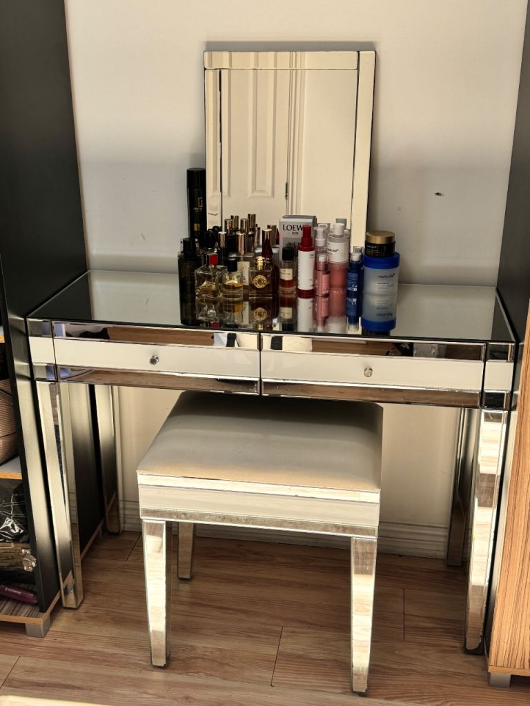 Mirrored Dressing Table with Stool and Mirror