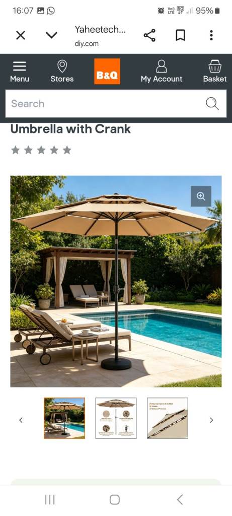 Tan parasol
 Crank handle
Brand new in box 
Cost me £100

Asking 50