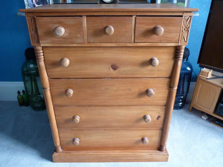 Antique Vintage Solid Pine Chest of Drawers - Victorian 7 Drawers