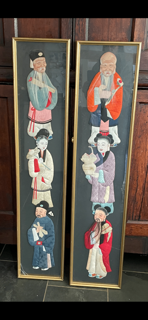 A Pair Of Framed Chinese Fabric And Paper Figures 1930’s
