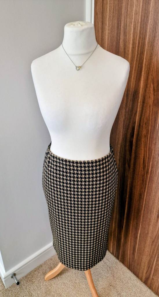 M&S Houndstooth Stretch Midi Pencil Skirt UK 12 L 🌟 Summer Office Workwear