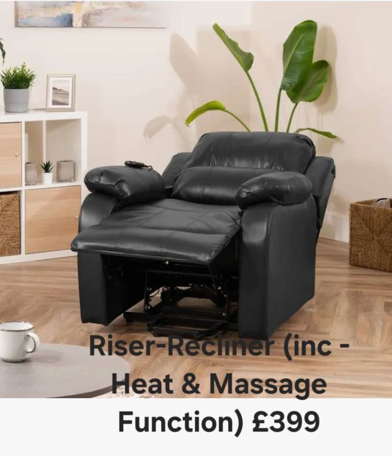 Black Riser Recliner Armchair with Heat & Massage Function