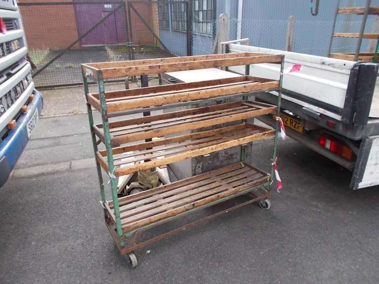 Industrial Wooden Shelf Trolley - Fair Condition