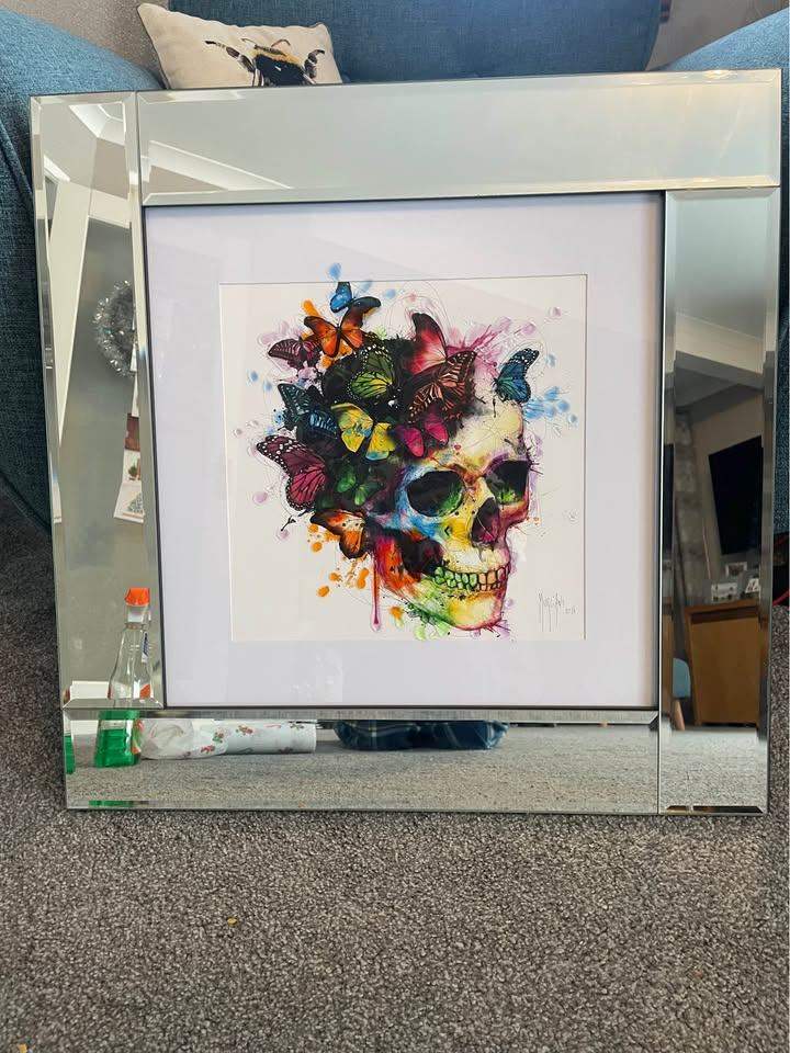 Patrice murciano butterfly skull mirror framed picture wax effect , 55 x 55 cm