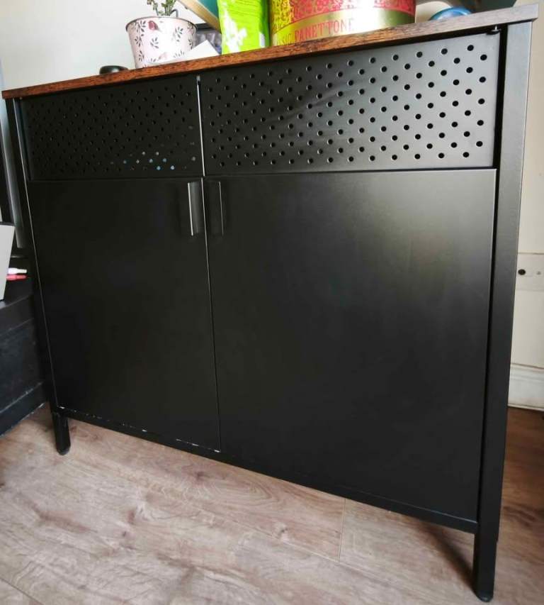 Black metal storage cabinet