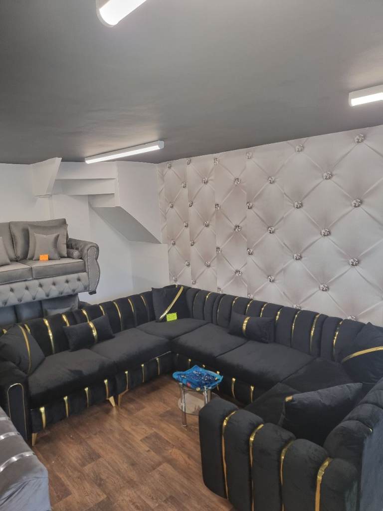 Black Plush Velvet U Shape Sofa – £999