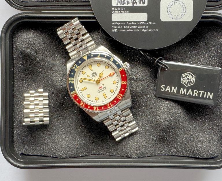 San Martin Polar GMT ‘pepsi’ vintage, men’s automatic watch 40mm, jubilee bracelet; SN0005-GMT-2
