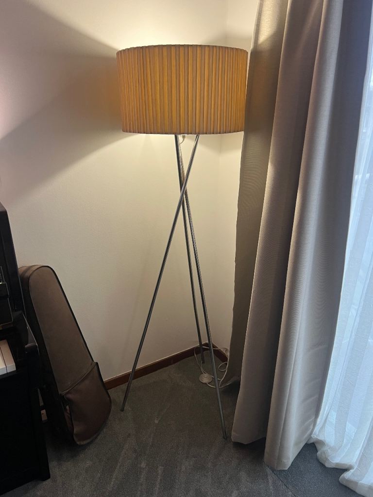 Large Tripod Floor Lamp. Pleated Shade. 155cm