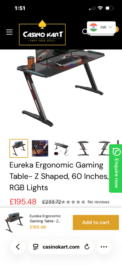 Eureka Ergonomic Z-Shaped Gaming Table with RGB Lights - NEW