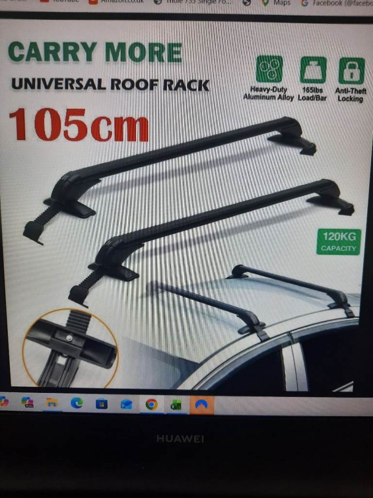 Universal Lockable Aluminium Car Roof Rack Bars No Rail Anti Theft Carrier 105CM