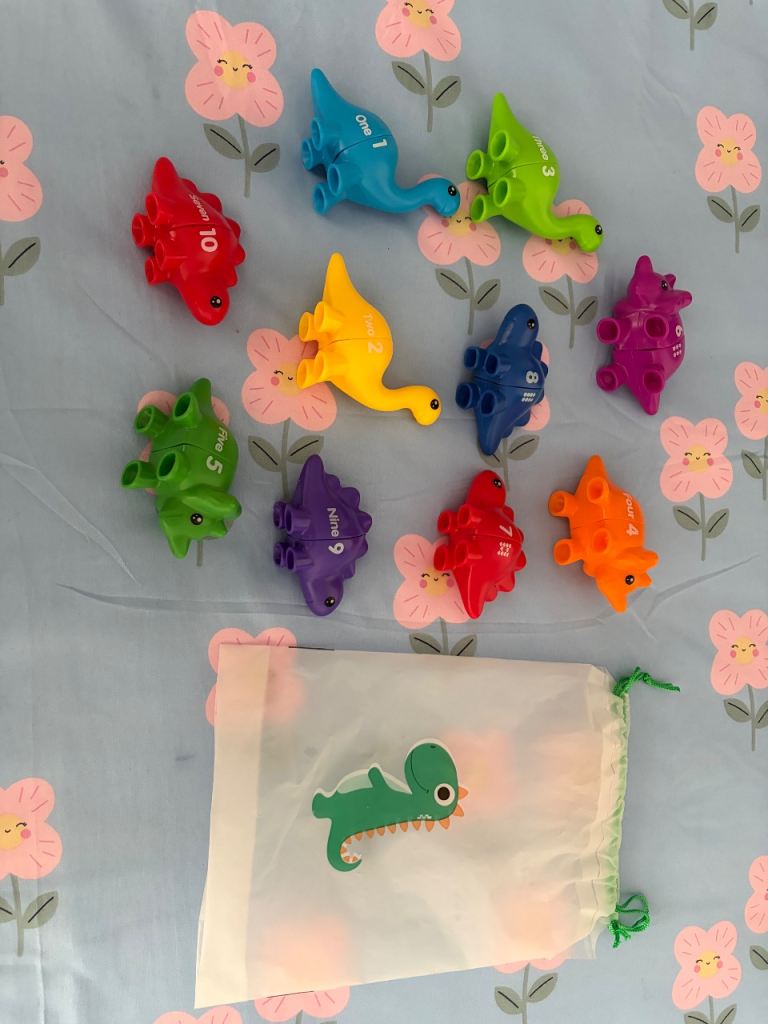 Set of 10 Dinosaur Stacking Toys with Bag