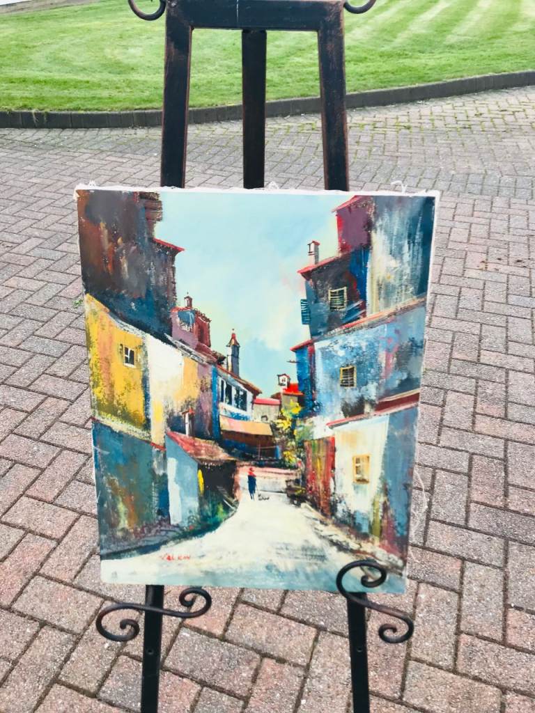 Original Oil Painting on Canvas — “Mediterranean Street Scene” by Valkov