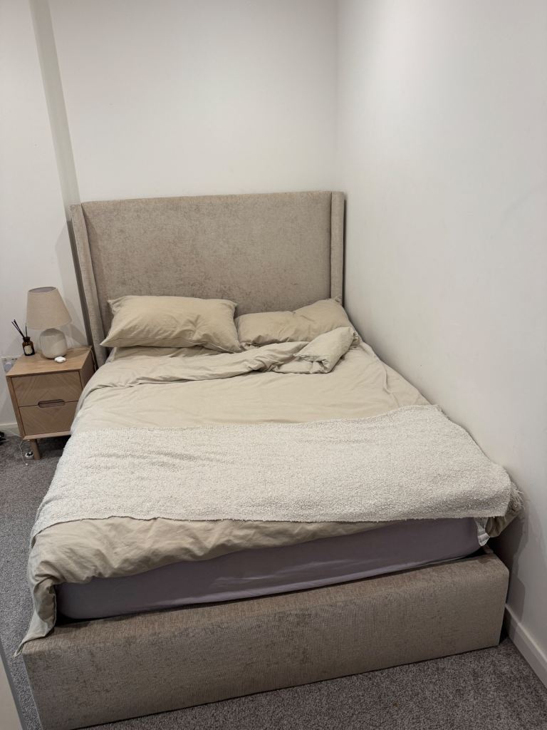 image for Beige Upholstered double bed Bed Frame