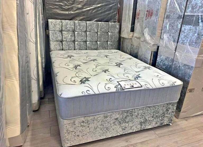 image for Plush Velvet Double Divan Bed With Drawers Single Size Bed
