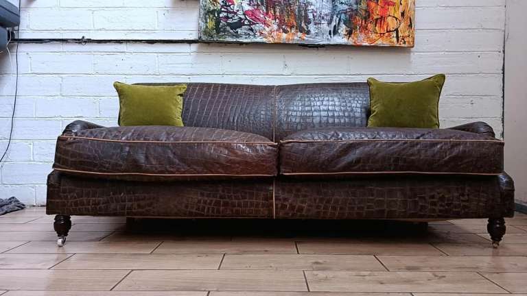 SALE! Heals Howard 3 seater sofa in alligator like brown leather RRP £7000