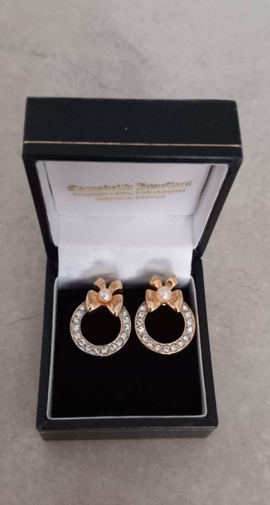 Elegant Gold Tone Clip-On Earrings with Clear Stones, As Good As New
