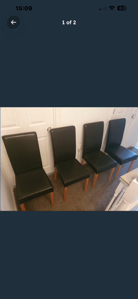 Set of 4 Black Faux Leather Dining Chairs – Good Condition