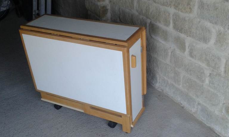 Folding Dining Table on Wheels – Wood and White
