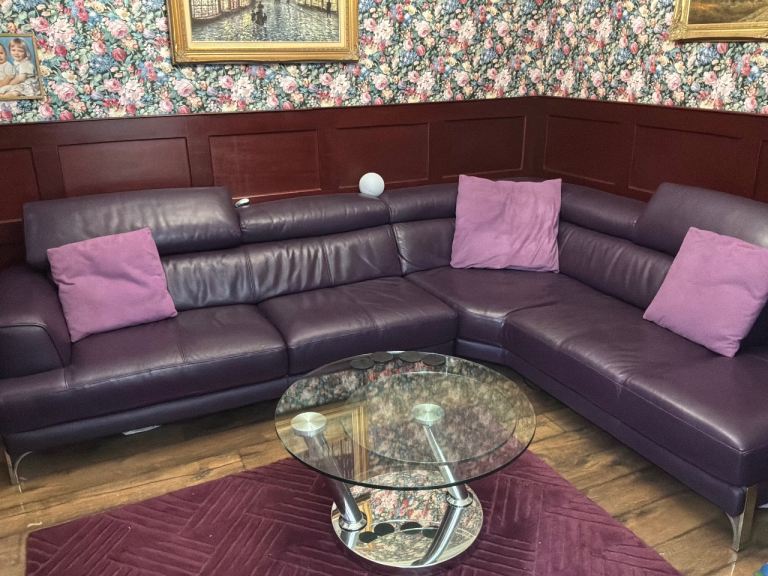 Purple Leather Corner Sofa – Good Condition