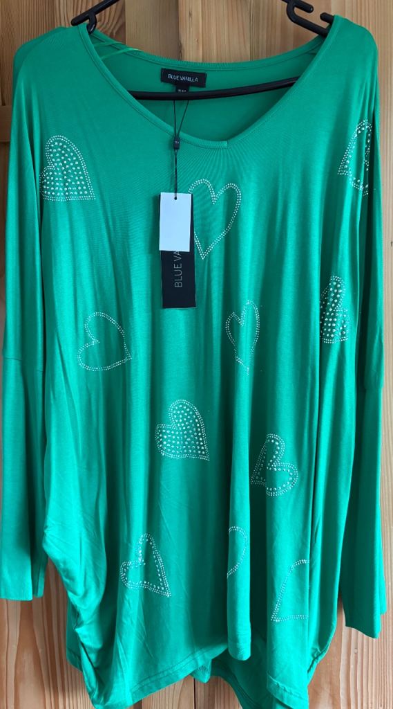 Green Sparkly Long Sleeve Blue Vanilla Top Brand New 